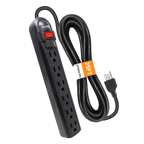 Digital Energy 6-Outlet Surge Protector Power Strip with 25-Ft Long Extension Cord, Black, ETL Listed/UL Standard