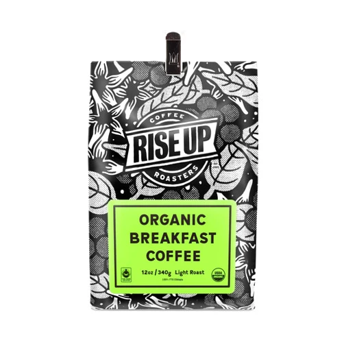 RISE UP COFFEE ROASTERS Organic Breakfast, Certified Fair Trade Organic Coffee, 12 oz, Whole Bean (Organic Breakfast)