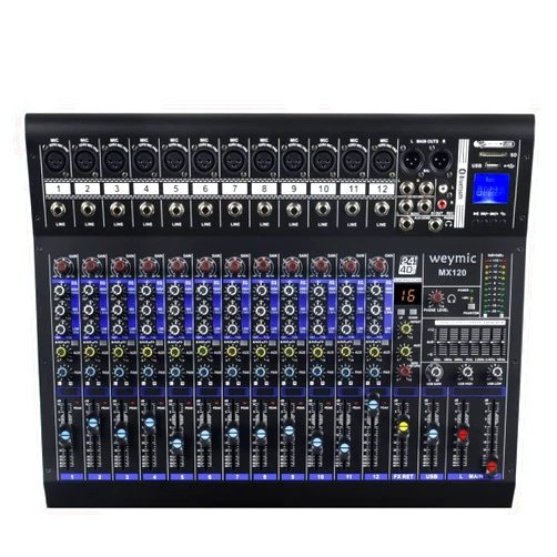 WEYMIC MX-120 Professional Mixer (12-Channel) for Recording DJ Stage Karaoke/W Graphic Equalizer and DSP Effector w/USB Drive for Recording Input, XLR Microphone Jack, 48V Power, RCA Output