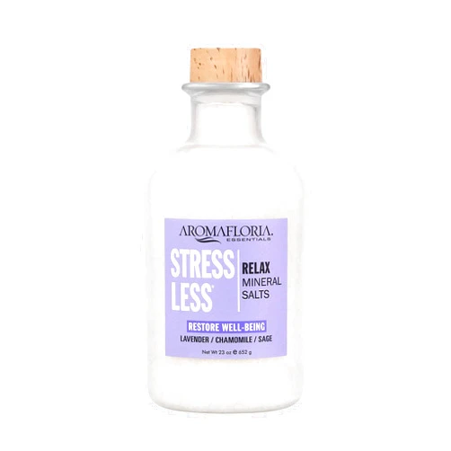 Aromafloria Stress Less Relax Mineral Salts - Soaking Relief for Men & Women - with Aromatherapy Ingredients of Lavender, Chamomile, Sage, & More - Soak & Relax 23 oz Bottle