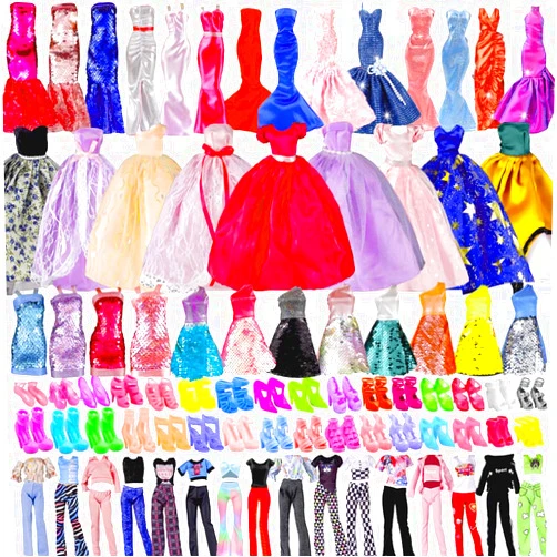 E-TING 25pcs Doll Clothes and Accessories,2 Wedding Dresses+3 Fashion Dresses+5 Tops+5 Pants+10 Shoes for 11.5 inch Doll