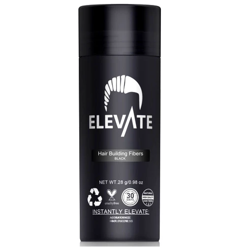 ELEVATE Hair Fibers for Thinning Hair (BLACK) 100% Natural & Undetectable Keratin Hair Fibers to Instantly Thicken Thinning & Balding Hair in 30 sec for Men & Women - Natural Hair Loss Concealer 28g