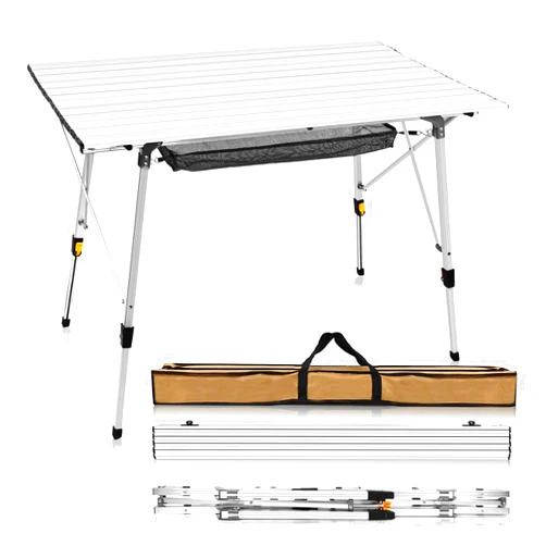 CampLand Aluminum Table with Storage net Height Adjustable Folding Table Camping Outdoor Lightweight for Camping, Beach, Backyards, BBQ, Party