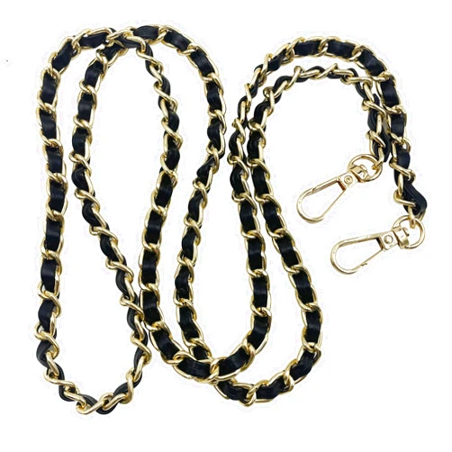 SORTUMOLA 1 Pack 47 inch Flat Metal Leather Strap Chain Replacement with Lobster Claw Clasp Buckle,Gold Black Leather Bag Purse Hardware Shoulder Cross Body Strap PT2069