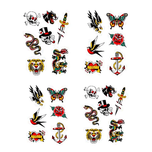 SanerLian Anchor Skull Swallow Temporary Tattoo Sticker Waterproof Adult Men Women Hand Arm Shoulder Body Art 15X11cm Set of 4 (SF165)