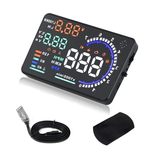SHELITA Speedometer Heads Up Display Car HUD A8, Speed, RPM/MPH, KM/H, Engine/Water Temperature, Fuel Consumption, Multiple Alarms, etc for All Cars with OBD2 Interface