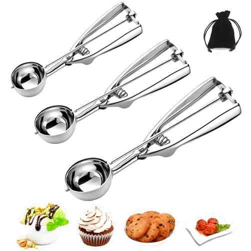 OTEHETOT Ice Cream Scoop, 3Pcs Cookie Scoop Set, Stainless Steel Cookie Scoops for Baking Set of 3, Cookie Scooper for Baking, Ice Cream Scooper with Trigger Release, Cookie Dough Scoop, Cupcake Scoop