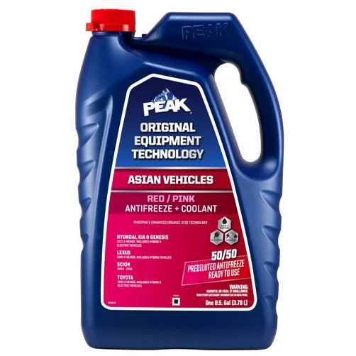 PEAK OET Extended Life Red/Pink 50/50 Prediluted Antifreeze/Coolant for Asian Vehicles, 1 Gal.