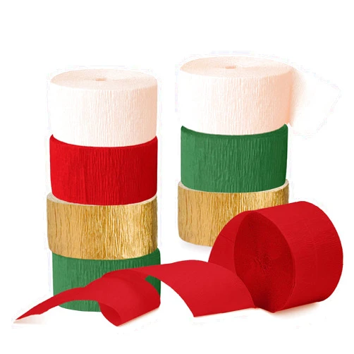 NICROHOME Christmas Party Decorations, 8 Rolls Crepe Paper Streamers with Sage Green Pink Berry Red Gold for Xmas, Bridal Shower, Wedding, Engagement, Birthday, Winter Celebrations, Family Party Decor