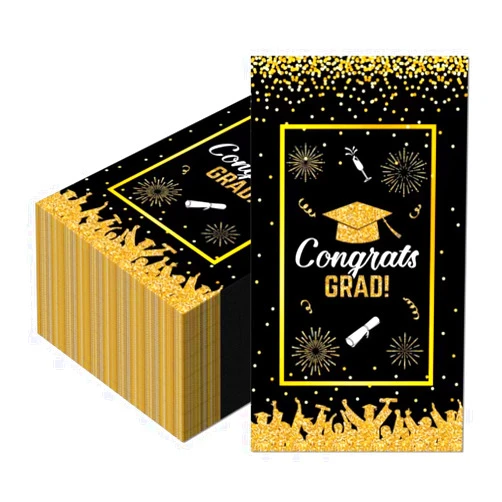 Fobeone Congrats Grad Napkins Graduation Class of 2024 Guest Napkins Black and Gold Disposable Paper Dinner Hand Napkin Towel for Graduation Party Supplies Decorative Towel,7.9x4.3in,40 Pcs