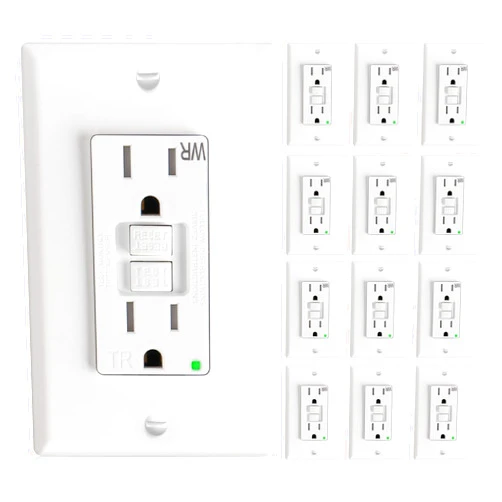 Amico 12 Pack GFCI Outlet 15 Amp with Thinner Design, Weather Resistant (WR), Self-Test GFI Receptacles with LED Indicator, Wall Plates and Screws Included, Indoor or Outdoor, ETL Listed, White