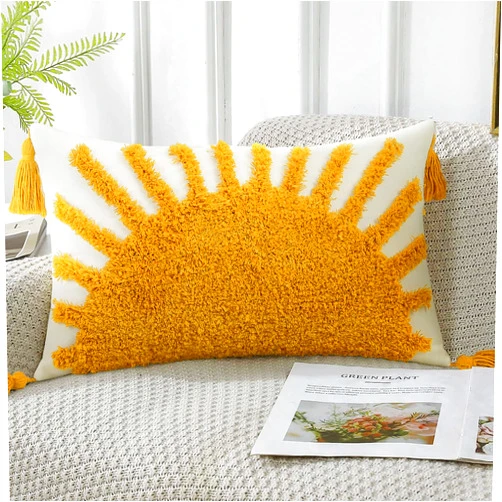 Adabana Decorative Boho Throw Pillow Covers 12x20, Lumbar Tufted Pillows Cover for Couch Bed, Sun Sunshine Pillow Cover for Kids