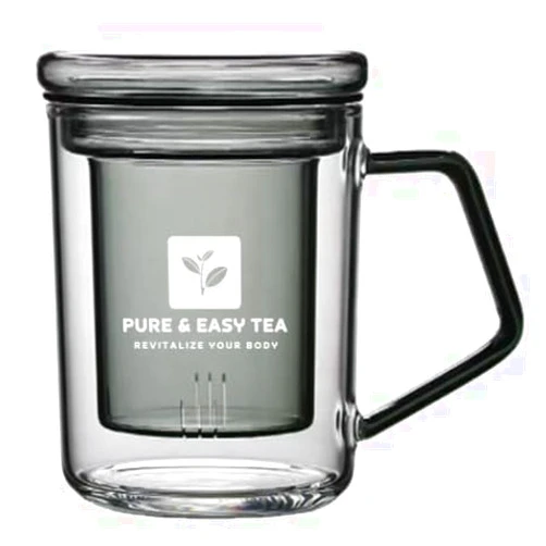 Pure And Easy Tea Glass Tea Infuser Mug with Lid, Modern Borosilicate Glass Tea Filter Steeping Cup, Plastic-Free for the Purest Brew, Best Tea Gift for Loose Leaf Tea Lovers, 400 mL/13.5 oz