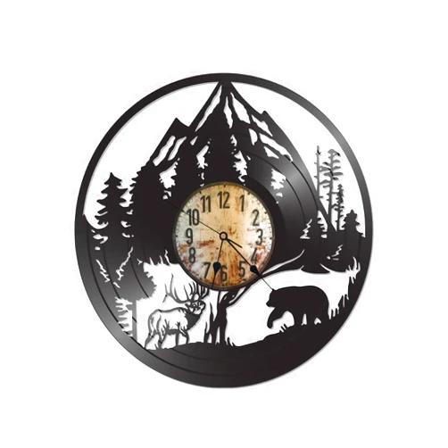 Time Vault Treasures 12 inch Vinyl Record Clock - Records for Wall - Wall Art Decor - Wall Clock - Vinyl Art Decor - Mountain - Outdoors - Cabin - Bear - Moose - elk