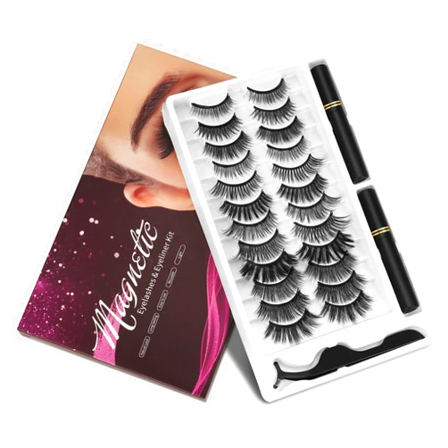 KATGE Magnetic Eyelashes and Eyeliner Kit, 12 Pairs Reusable Magnetic Lashes with Eyeliner and Tweezers, 3D Natural Look False Eyelashes, Easy to Wear, No Glue Needed (12pcs)