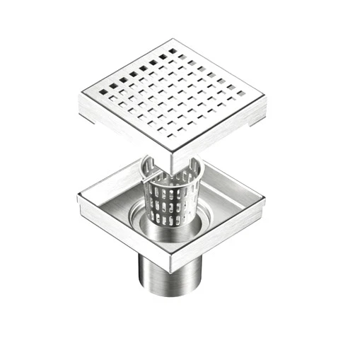 Neodrain 4-Inch Square Shower Drain with Removable Quadrato Pattern Grate, Brushed 304 Stainless Steel, with Watermark&CUPC Certified, Includes Hair Strainer