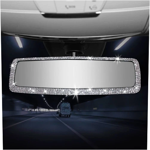 Guoord Car Accessories for Women, Cute Bling Rhinestone Rearview Mirror for Car Interior Decoration, Interior Aesthetic with Glitter Wide-angle View, Crystal Diamonds Replacement, Universal fit, Gift Box