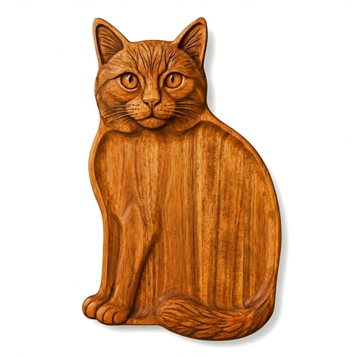 Nilayo Cat Shaped Tray - Wooden Charcuterie Board For Fruit And Cheese - Artisan Serving Platter