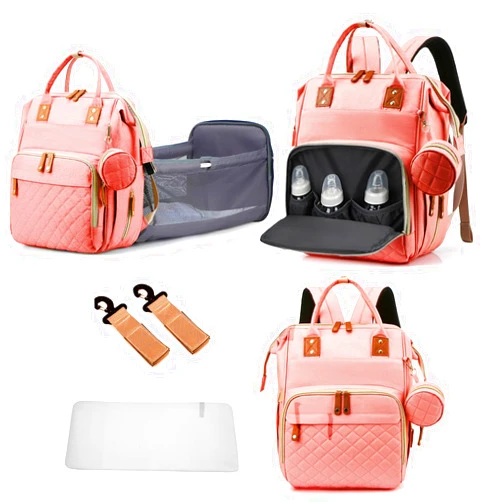 GurZinn Diaper Bag Backpack with Changing Station Portable 3 in 1 Multifunction Backpack Travel mommy bag Stroller Pink