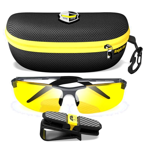 BLUPOND Night Driving Glasses For Men/Women - HD Yellow Vision for Maximum Clarity - Knight Visor (BLACK, Yellow Amber)