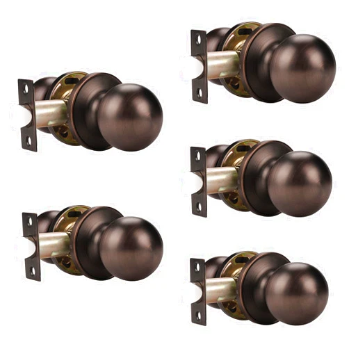 knobelite(5 Pack Hall/Closet Room Round Door Knob,Passage Function for Hall/Closet,Interior Door Door Lock Handle Oil Rubbed Bronze Finish, Keyless(Non-Locking Knobs) Interior Door Handles Locks