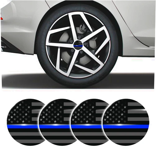 MLAHUIER 4PCS Car Wheel Center Caps Stickers, Center Caps for Rims, 3D Wheel Hub Cap 56mm American Flag Decorations, Car Exterior Accessories Metal Emblem Decals for Car Truck SUV(Blue)