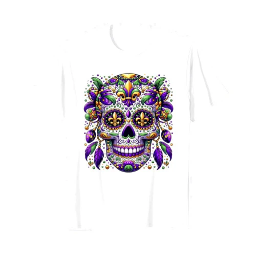 Threadrock Mardi Gras Beads Fleur De Lis Skull T-Shirt