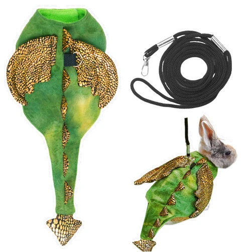 ADOGGYGO Rabbit Harness Leash Set, Halloween Rabbit Costume Adjustable Small Animal Dinosaur Leash Harness for Rabbits (Green, Large)