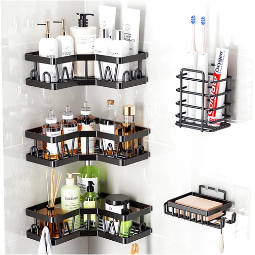 Gavoyeat Shower Caddy Corner Bathroom Shelves Basket Shelf Organizer Storage, Bathroom Shower Shelf Organizer Rack Holder Stainless Steel Self Adhesive No Drilling 5-Pack