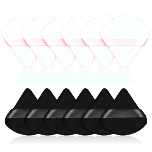 Maitys 12 Pieces Powder Puff Triangle Face Makeup Cosmetic for Loose Powder Soft Washable Reusable Foundation Sponge Wet Dry Makeup Gifts for Women Mother's Day Teacher(Small,Black, Pink)