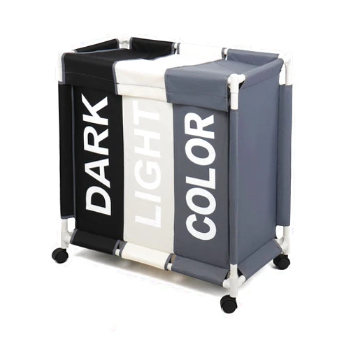 ASHARE Laundry Sorter 3 Section Laundry Hamper Basket with Rolling Wheels Laundry Organizer Cart for Bathroom Bedroom Nursery (White+Grey+Black)