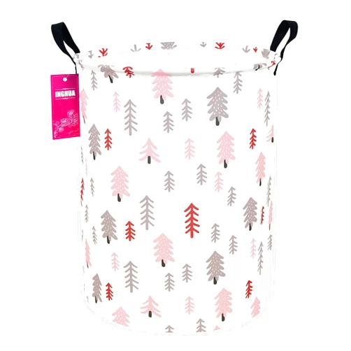 INGHUA Laundry Hamper Large Canvas Fabric Lightweight Storage Basket/Toy Organizer/Dirty Clothes Collapsible Waterproof for College Dorms, Boys and Girls Bedroom,Bathroom(Pink pine tree)
