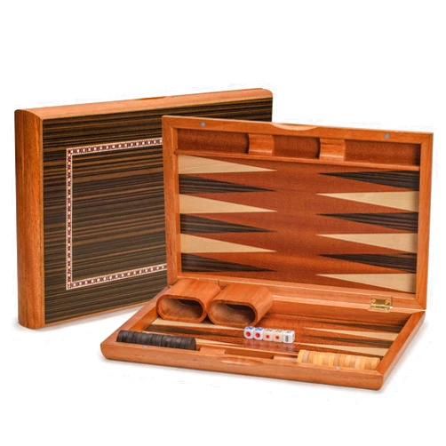 Yellow Mountain Imports Wooden Inlaid Backgammon Set, Dorne - with Wooden Playing Pieces and Accessories, 13-inch Board