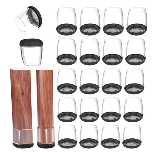 Wardfate 20PCS Clear Silicone Chair Leg Floor Protectors for Hardwood Floors Round & Square Sliders Felt Furniture Leg Covers - Furniture Pads Prevent Scratches(Round-Black, Medium)