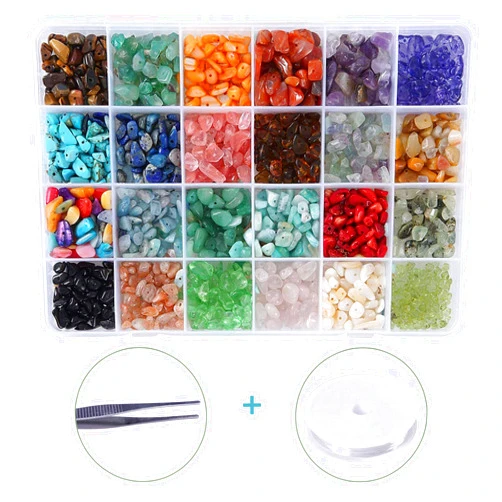 EFIVS ARTS 1500PCS Stone Beads, Crystal Beads Ring Making Kit Gemstone Beads Set 24 Styles Crystal Pieces for Jewelry Making Crushed Chunked for DIY Crafts for Holiday Gift