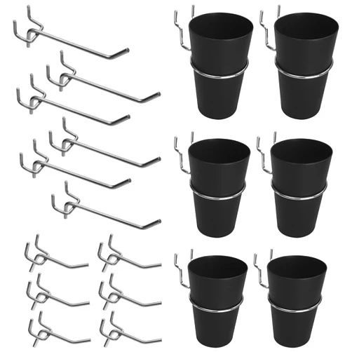 G.CORE Pegboard Hooks Cups Accessories - 18 Pack Pegboard Display 2 & 4 inch Flat Brackets Small Hanging Cups for 1/8