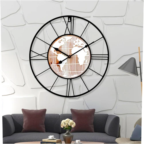 TOHOOYO Wall Clock for Living Room Silent Non Ticking Battery Operated Black Metal, Antique Wood Clocks for Farmhouse,Dining Room,Bedroom,Kitchen Clock Wall Decor, Arabic Numerals