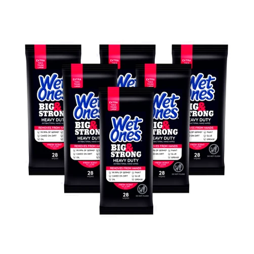 Wet Ones Big & Strong Antibacterial Hand Wipes, Fresh Scent Hand Sanitizer Wipes I Heavy Duty Wipes, 28ct. (6 pack)