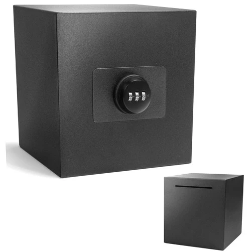 PACOLO Stainless Steel Piggy Bank for Adults with Combination Lock, Reusable Metal Money Saving Box, Unbreakable Savings Bank for Cash and Coins (Black, 5.9 inch)