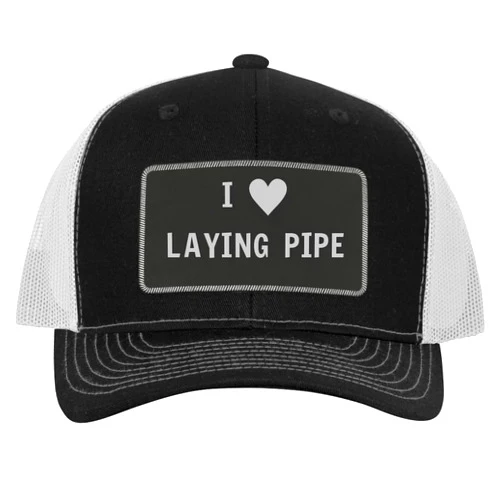 One Legging it Around I Heart Love Laying Pipe - Leather Black Patch Engraved Trucker Hat