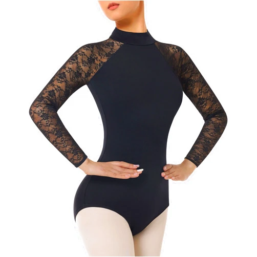 BAKPH Women's Turtleneck Dance Ballet Leotard With Durable Lace,Water-drop Hollow Back