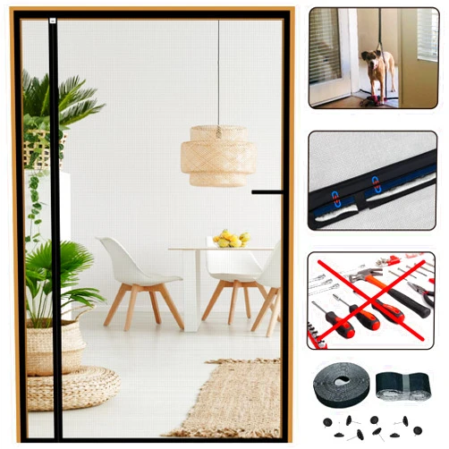 CHIYUNS Magnetic Screen Door Mesh 38 x 83.6 Inch, Fit Door Size 36 x 82 Inch, Reversible Left Right Side Opening, Grey Fiberglass Door Screen Magnetic Closure, Self Sealing, Keep Bugs Out