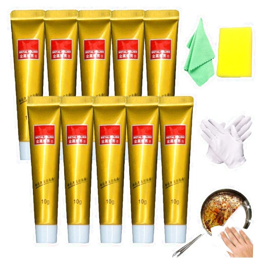 KCRPM 2022 New Metal Polishing Paste, Fixini All Metal Polish Cream, Ultimate Metal Polish Cream, Multifunction Rust Remover for Stainless Steel/Aluminum/Brass/Copper/Gold (10Set)