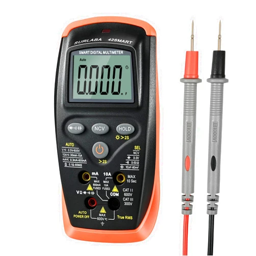 SURLABA Digital Multimeter, TRMS 6000 Count Auto-Ranging DC AC Voltmeter Ohm Volt Amp Tester for Voltage Current Resistance Capacitance Continuity NCV, Tests Diode with Test Probes for Electricians
