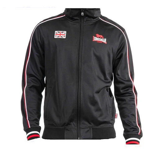 Spirit of England Lonsdale Mens Tricot Training Jacket Black Tracksuit Top Sport Regular-Fit