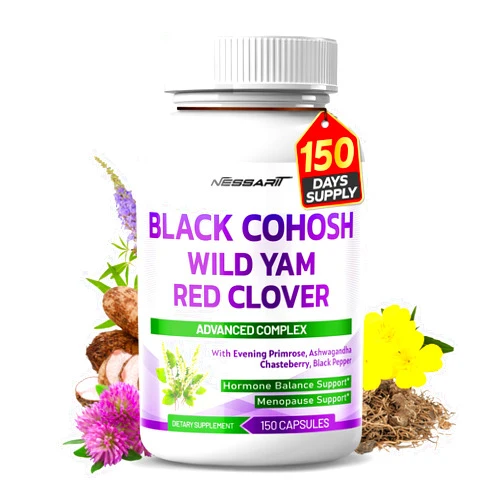 NESSARIT Black Cohosh with Wild Yam Red Clover Evening Primrose Ashwagandha - Hormone Balance Support - 150 Count - Made & Tested in The USA