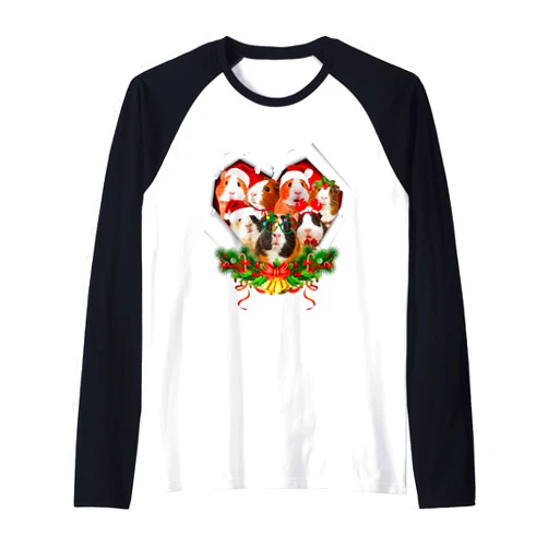 Guinea Pig Heart Torn Christmas Gifts Co Guinea Pig Torn Cloth Christmas Ugly Pajamas Raglan Baseball Tee