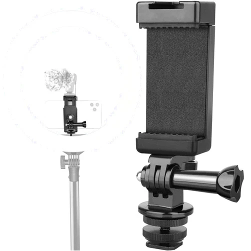 Anwenk Phone Holder Hot Shoe Mount Adapter with Cold Shoe Mount for Microphone/Flash Light Compatible with Gopro Hero DJI Osmo Action Camera Smartphone, Attach on DSLR Camera/Ring Light/Tripod
