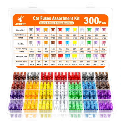 JOREST 300Pcs Car Fuse Assortment Kit, 160 Mini Blade Fuses Automotive + 90 Standard Auto Fuses + 50 Micro Fuse + 1 Puller – for Car/RV/Truck/Motorcycle(2Amp 3A 5A 7.5A 10A 15A 20A 25A 30A 35A 40A)