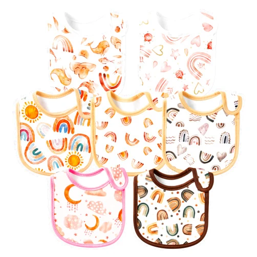 2ooya 7Pcs Cotton Waterproof Baby Bibs Hook Loop Closure Newborn Babies Bib Keepsake Baby Gift for Drooling Feeding Eating